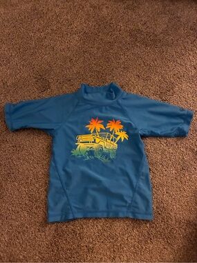 UV Skin Blue Kids Short-Sleeve Rashguard with Sunset Jeep Graphic